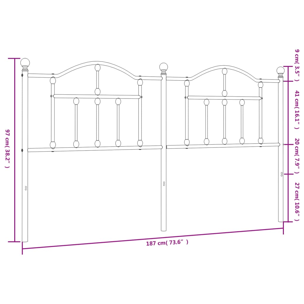 Metal Headboard Black 180 cm