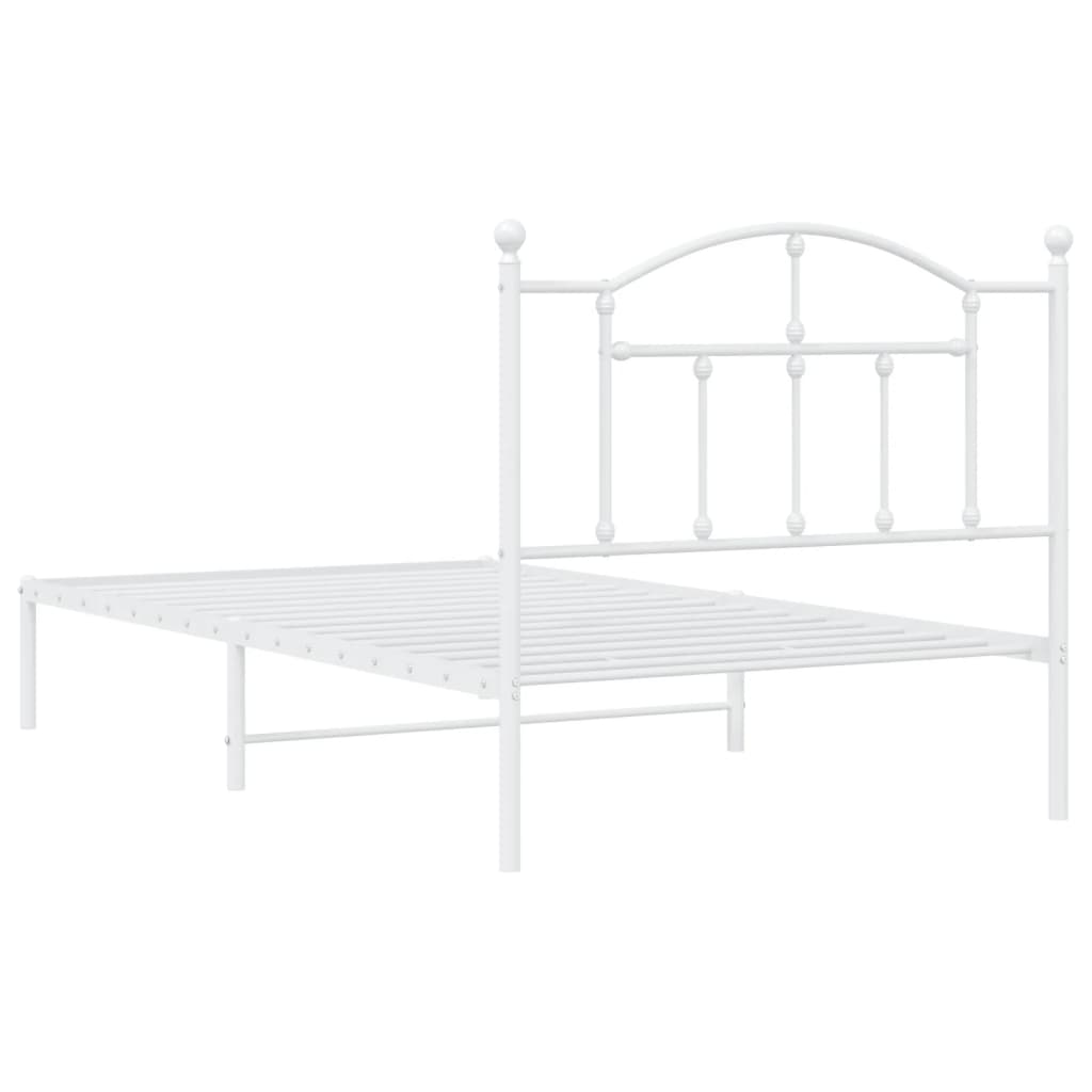 Metal Bed Frame without Mattress with Headboard White 100x190cm