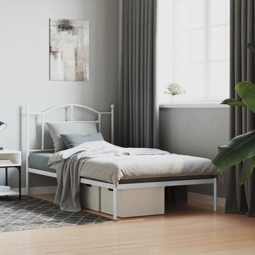 Metal Bed Frame without Mattress with Headboard White 100x190cm