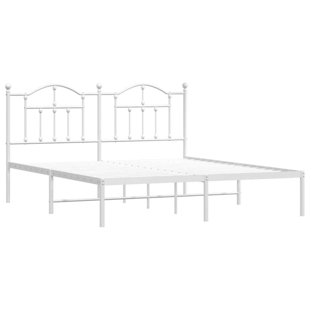 Metal Bed Frame without Mattress with Headboard White 183x213cm
