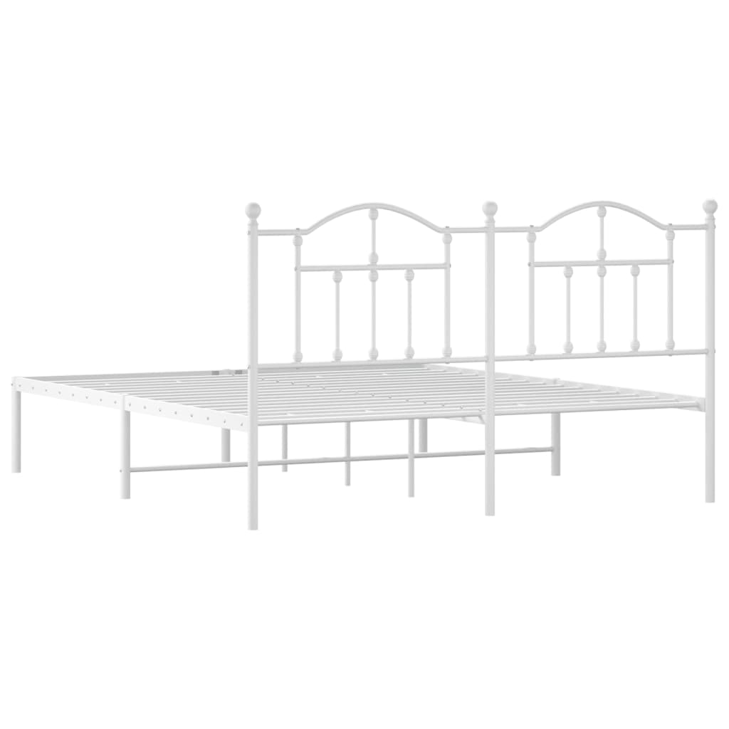 Metal Bed Frame without Mattress with Headboard White 183x213cm