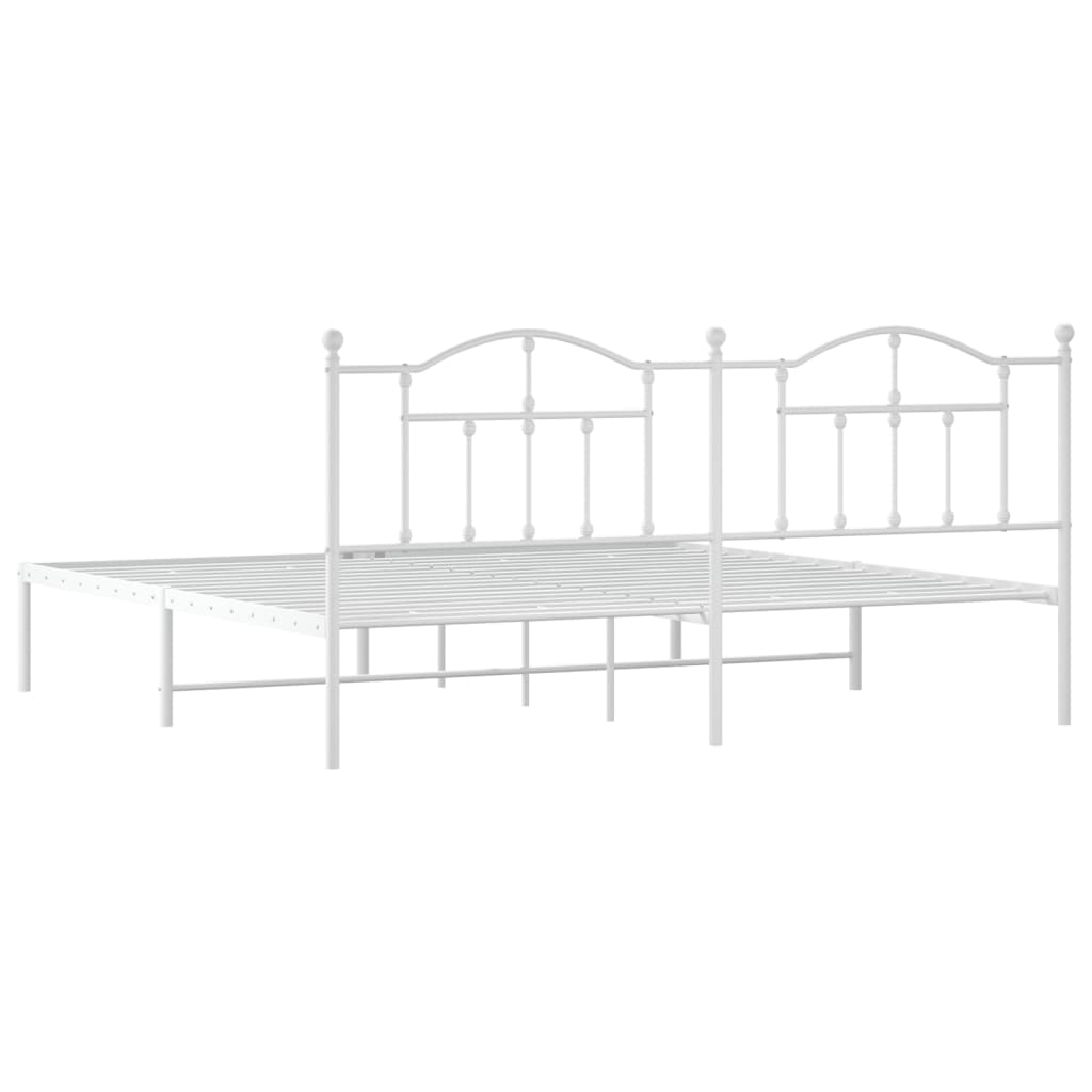 Metal Bed Frame without Mattress with Headboard White 200x200cm