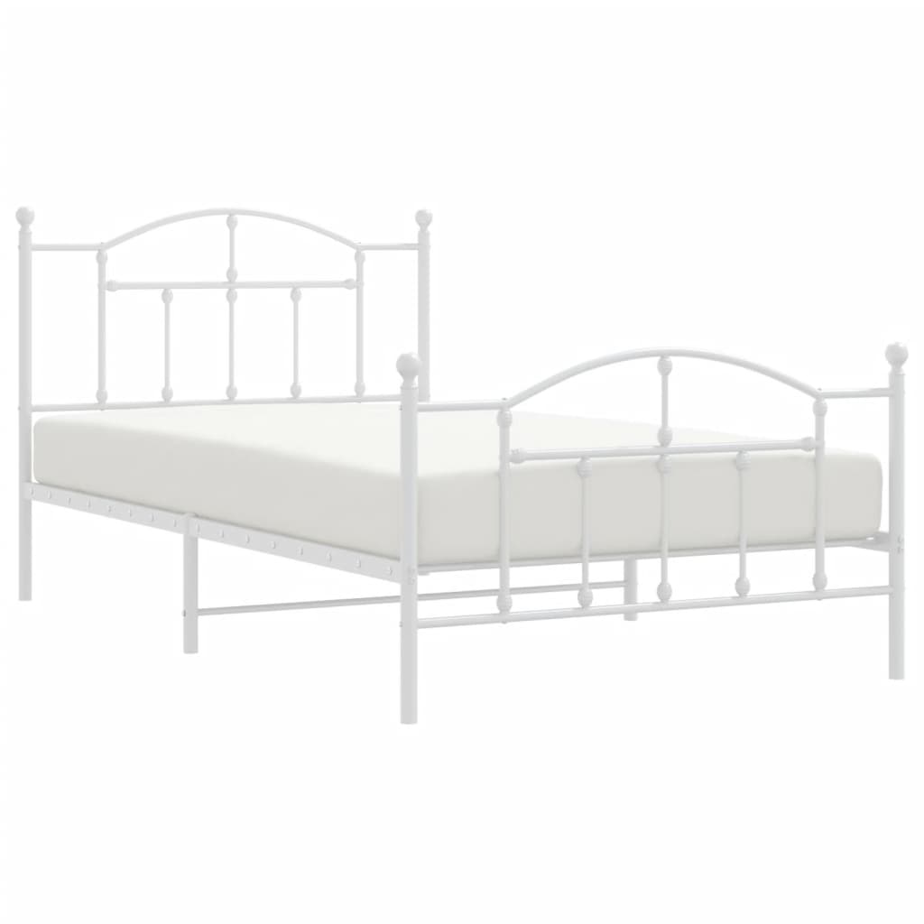 Metal Bed Frame without Mattress with Footboard White 100x200cm