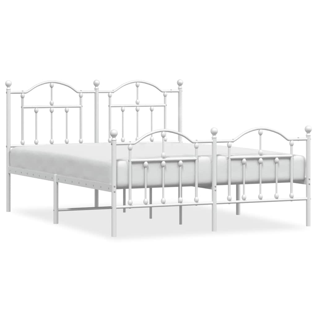 Metal Bed Frame without Mattress with Footboard White 135x190cm