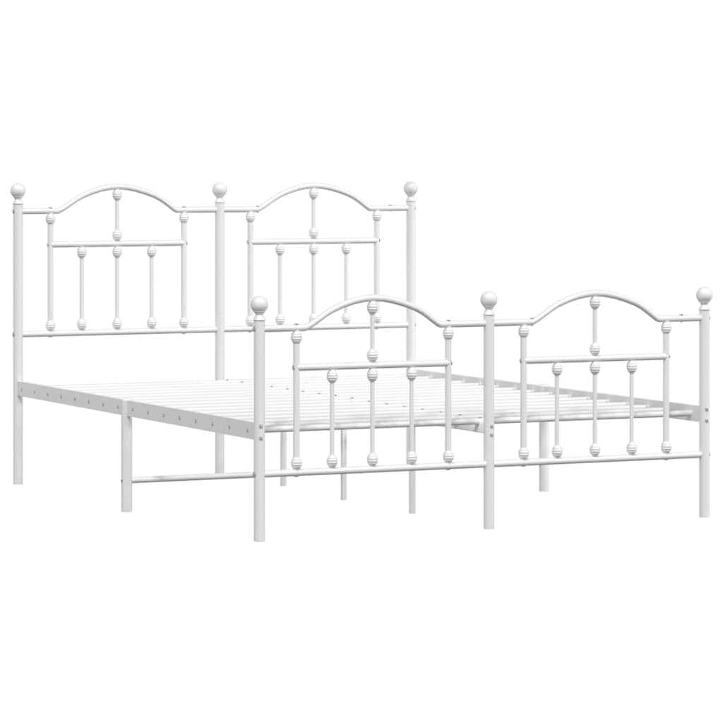 Metal Bed Frame without Mattress with Footboard White 135x190cm