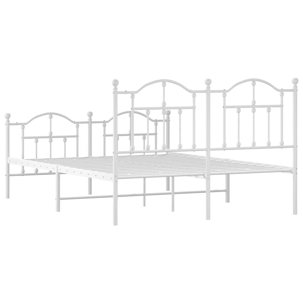 Metal Bed Frame without Mattress with Footboard White 135x190cm