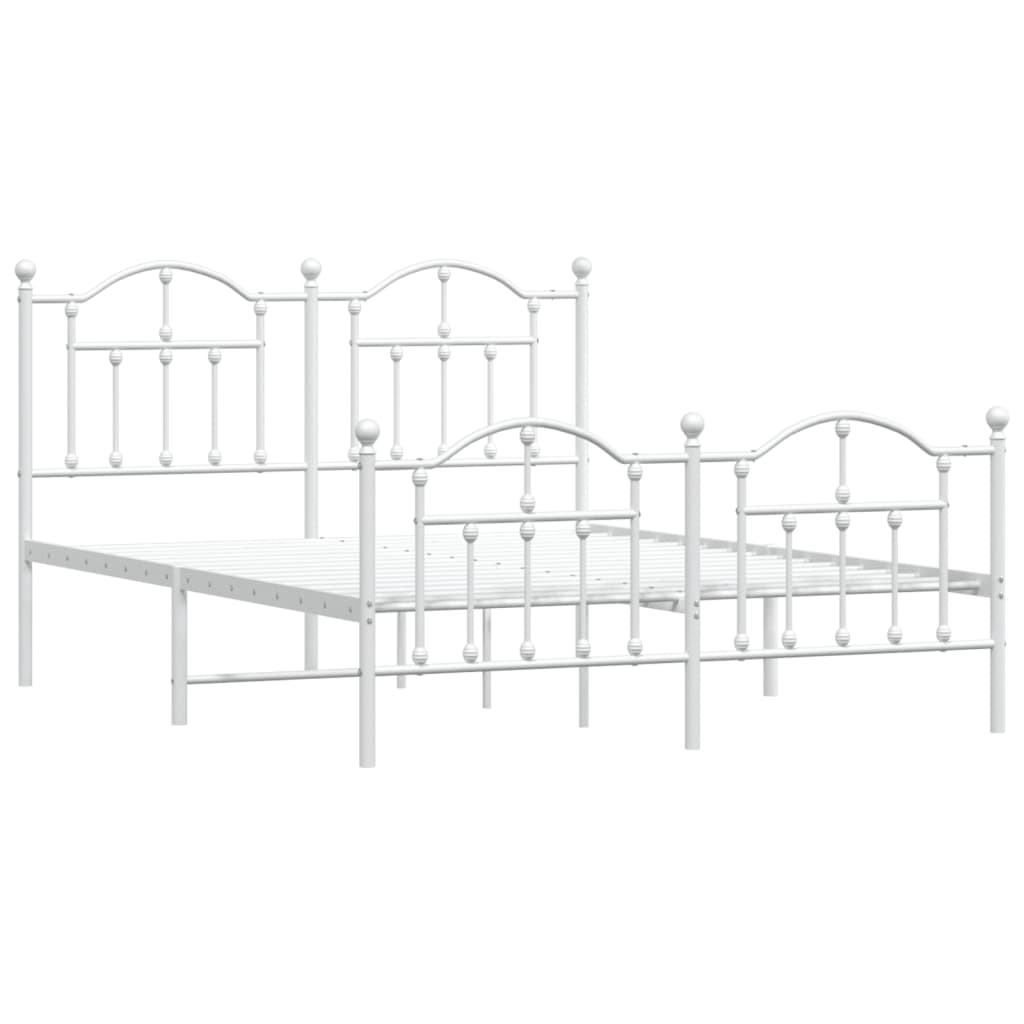 Metal Bed Frame without Mattress with Footboard White 150x200cm