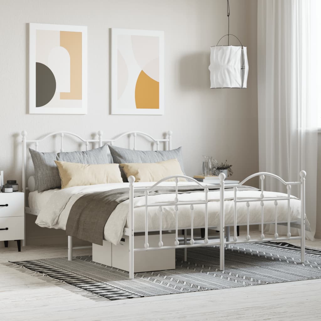 Metal Bed Frame without Mattress with Footboard White 150x200cm