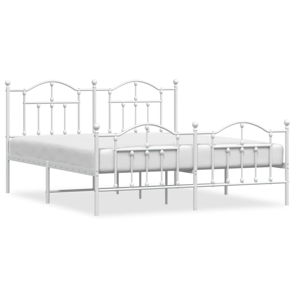Metal Bed Frame without Mattress with Footboard White 180x200cm