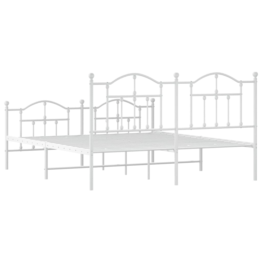 Metal Bed Frame without Mattress with Footboard White 183x213cm