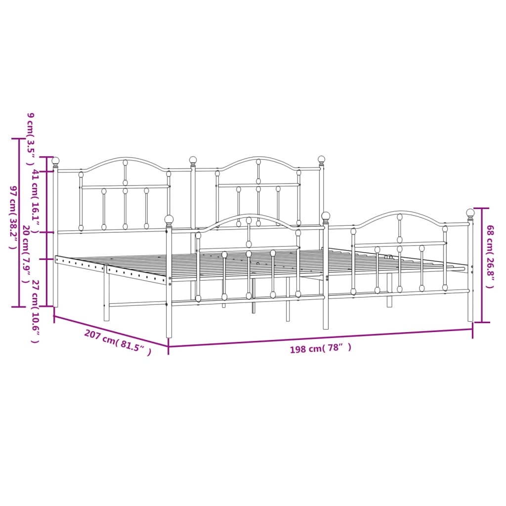 Metal Bed Frame without Mattress with Footboard White 193x203cm