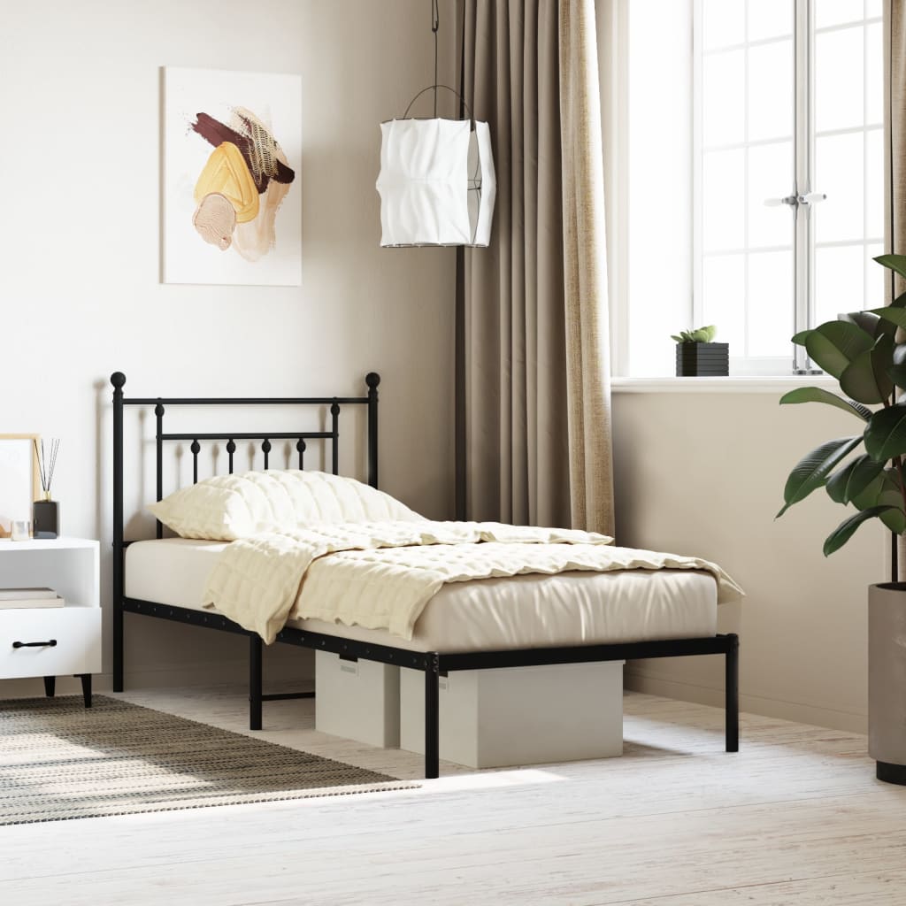 Metal Bed Frame without Mattress with Headboard Black 90x190cm