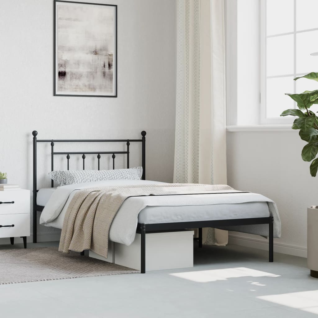 Metal Bed Frame without Mattress with Headboard Black 100x200cm