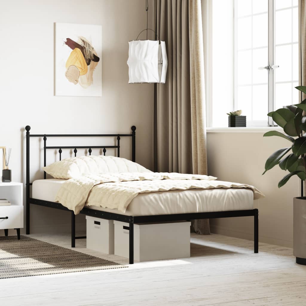 Metal Bed Frame without Mattress with Headboard Black 100x200cm