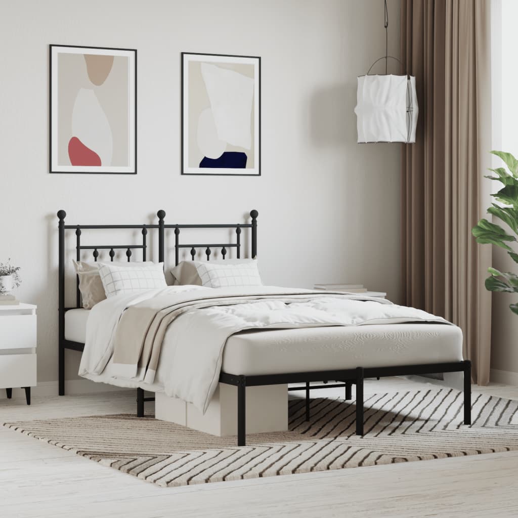 Metal Bed Frame without Mattress with Headboard Black 120x200cm