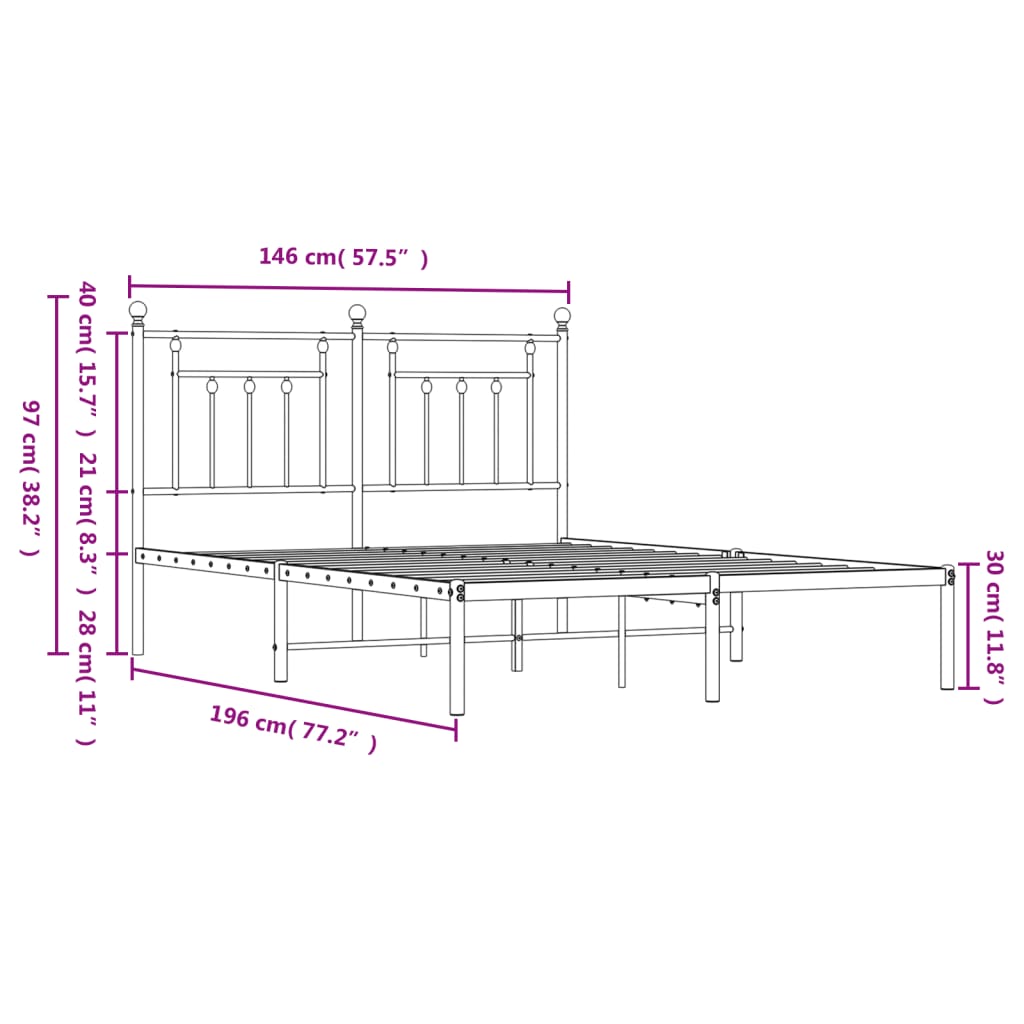 Metal Bed Frame without Mattress with Headboard Black 140x190cm