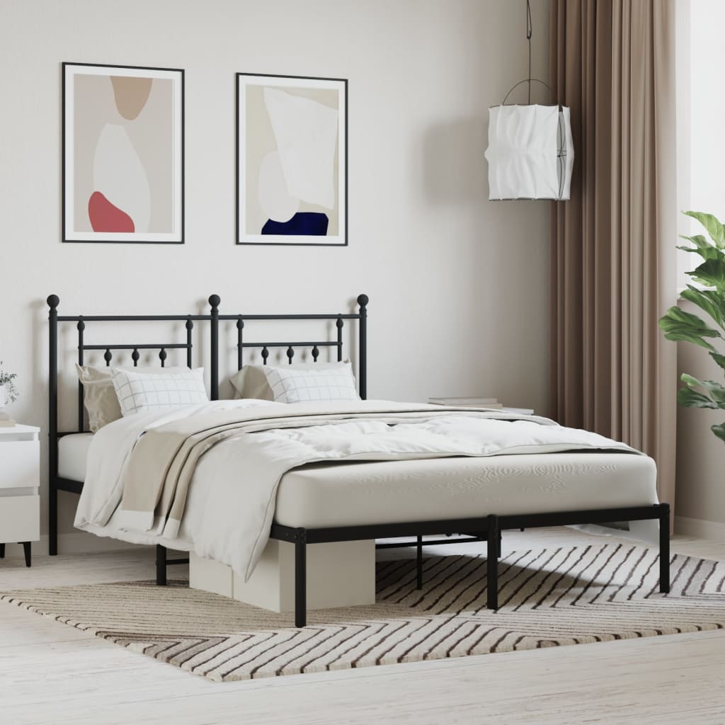 Metal Bed Frame without Mattress with Headboard Black 140x190cm