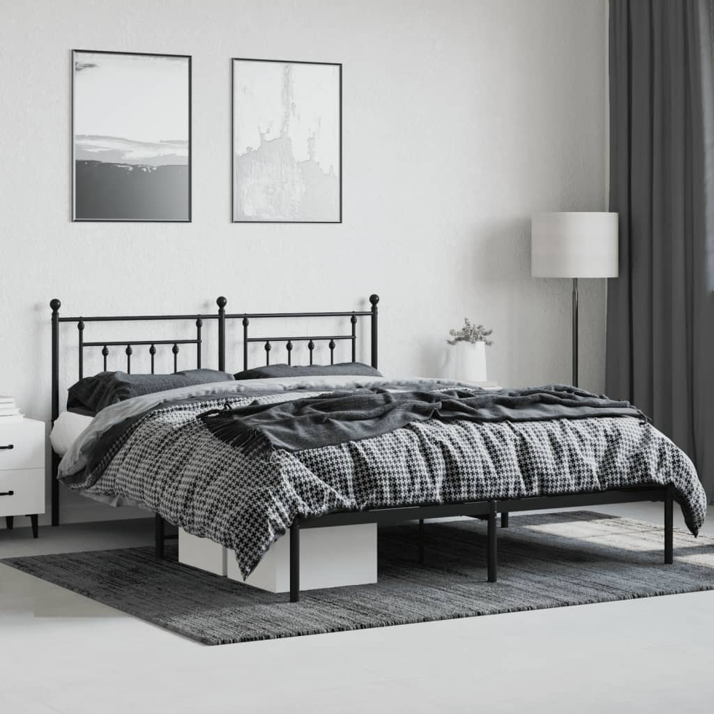 Metal Bed Frame without Mattress with Headboard Black 183x213cm