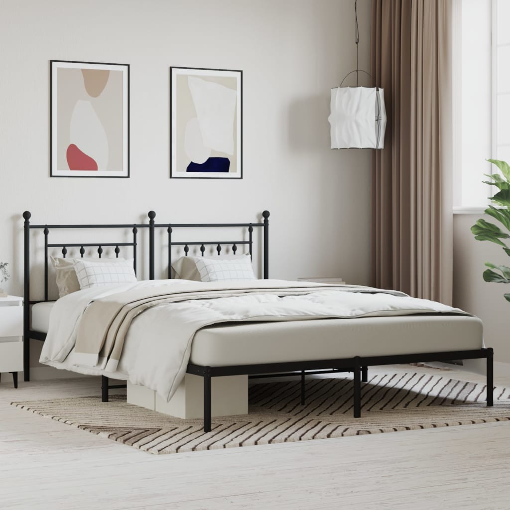Metal Bed Frame without Mattress with Headboard Black 183x213cm