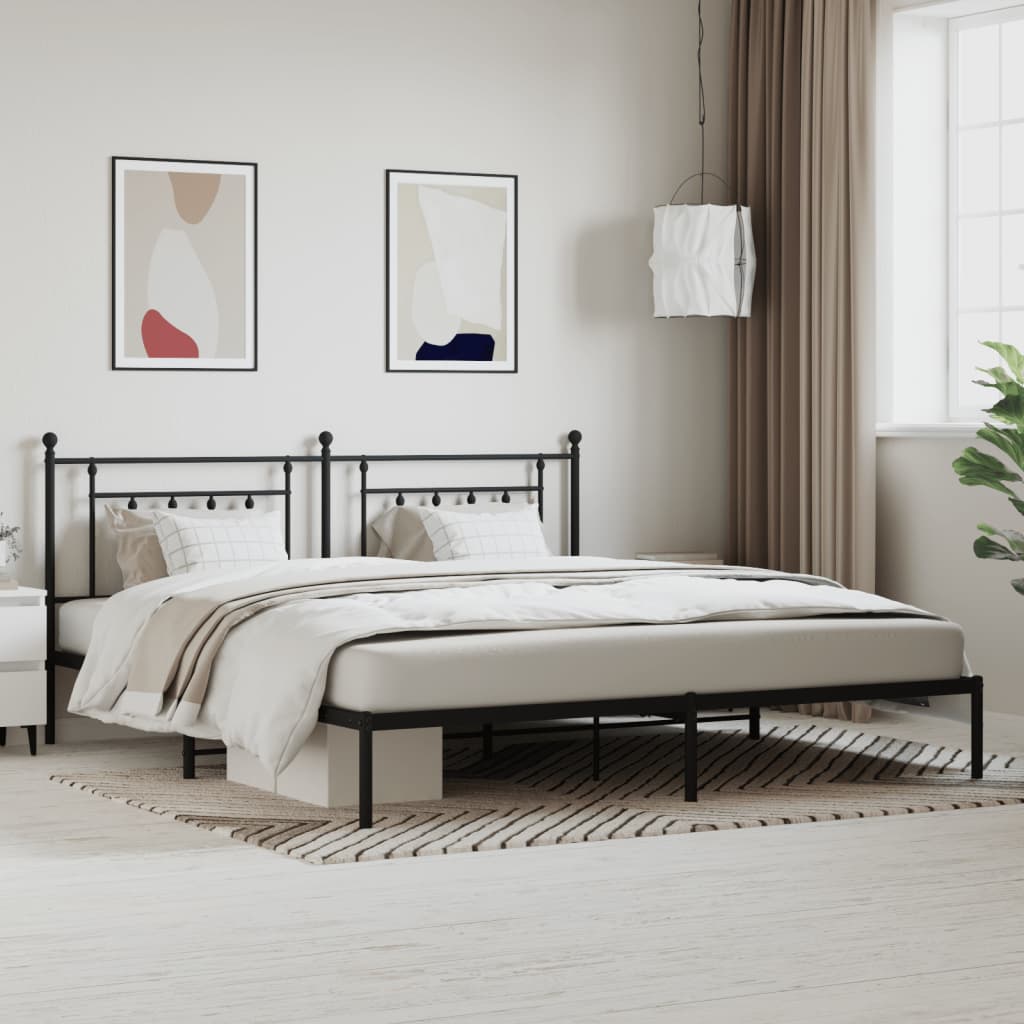 Metal Bed Frame without Mattress with Headboard Black 193x203cm