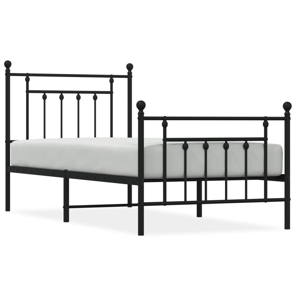 Metal Bed Frame without Mattress with Footboard Black 90x190cm