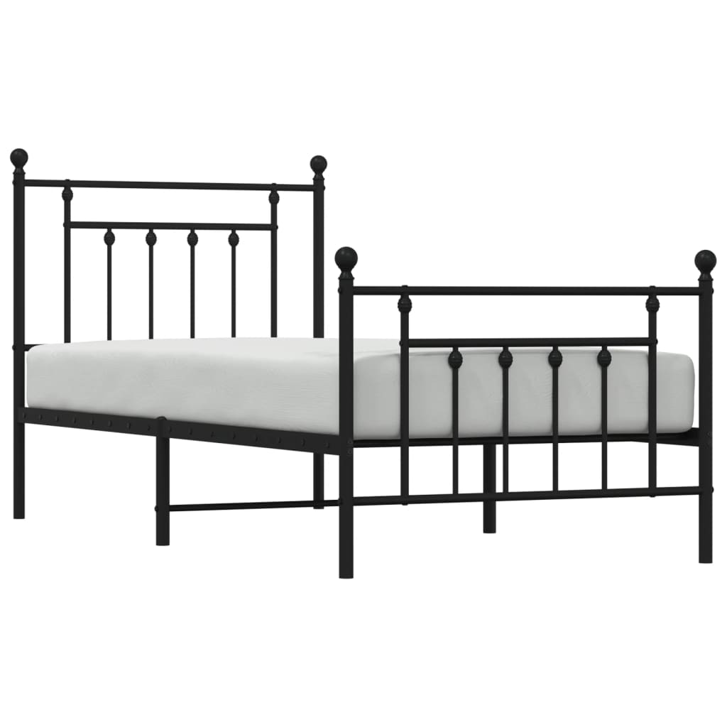 Metal Bed Frame without Mattress with Footboard Black 90x190cm
