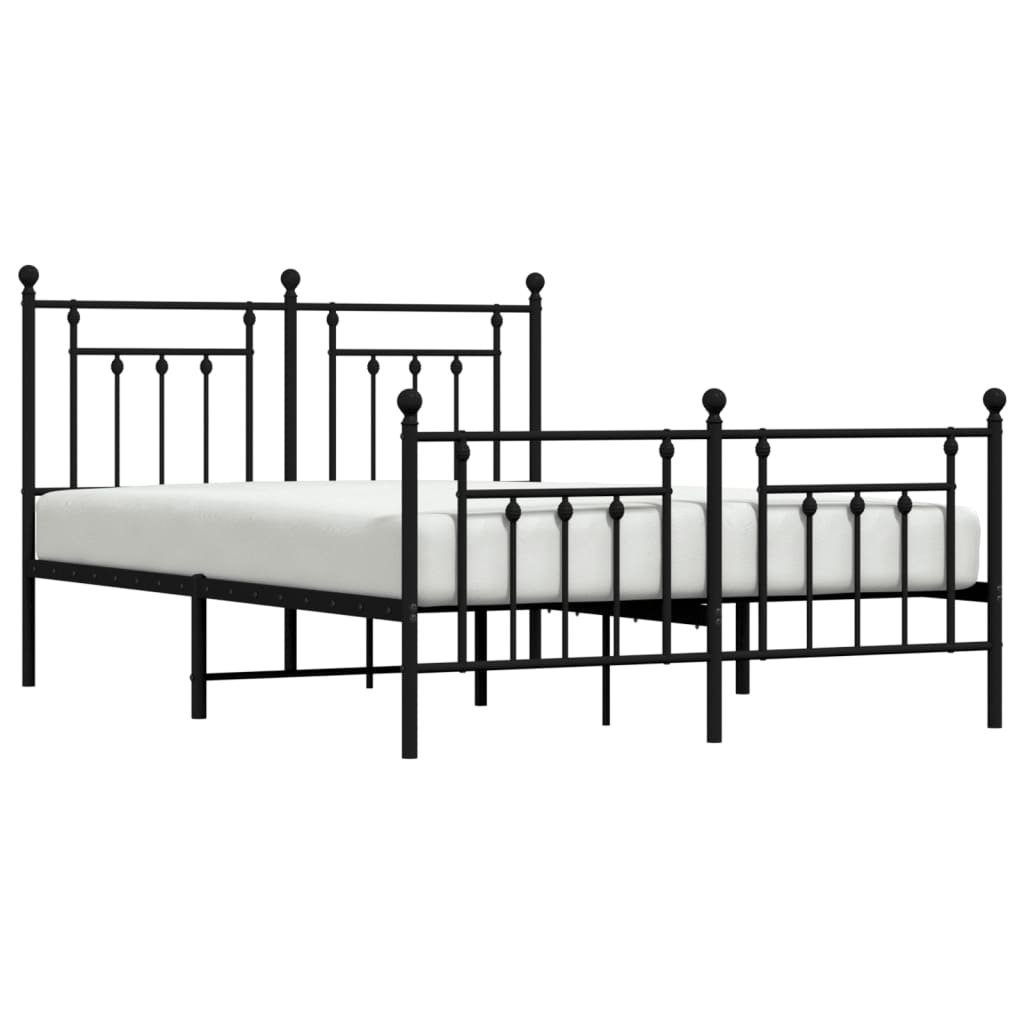 Metal Bed Frame without Mattress with Footboard Black 150x200cm
