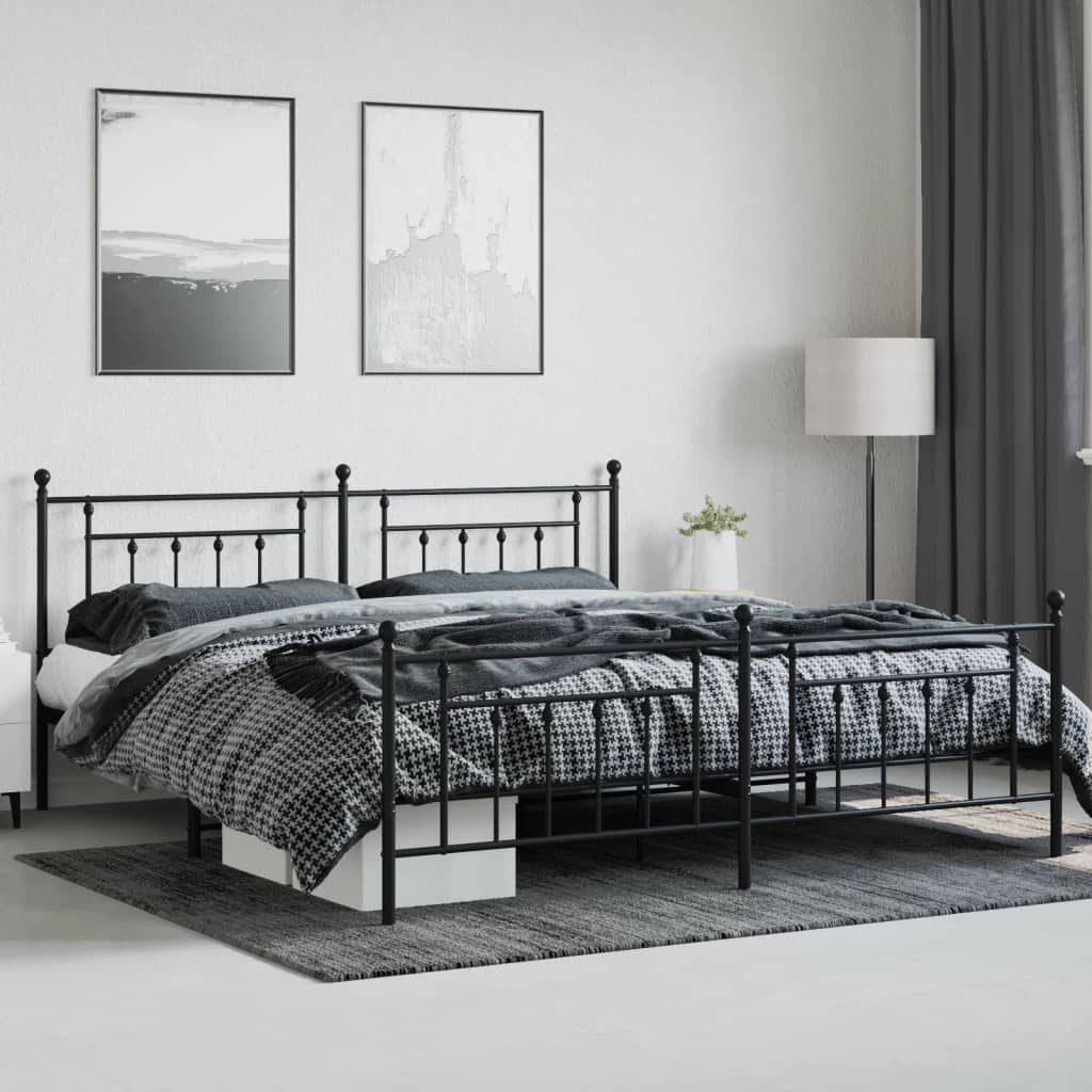 Metal Bed Frame without Mattress with Footboard Black 193x203cm