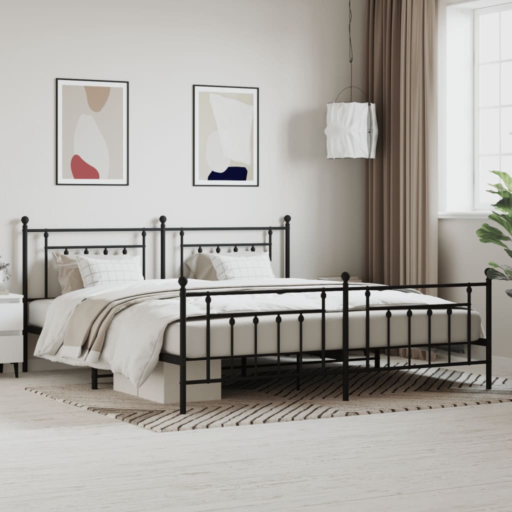 Metal Bed Frame without Mattress with Footboard Black 193x203cm