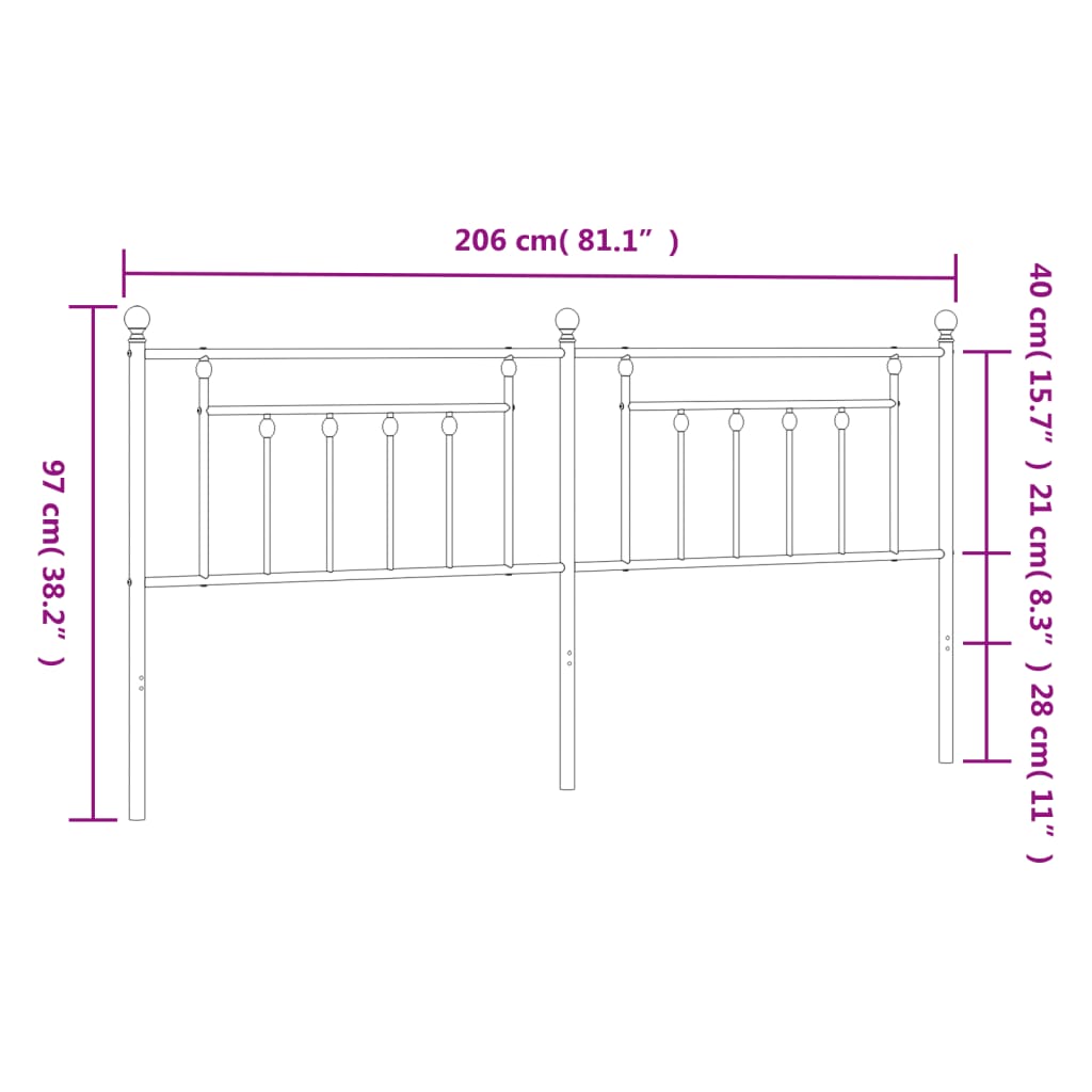 Metal Headboard Black 200 cm