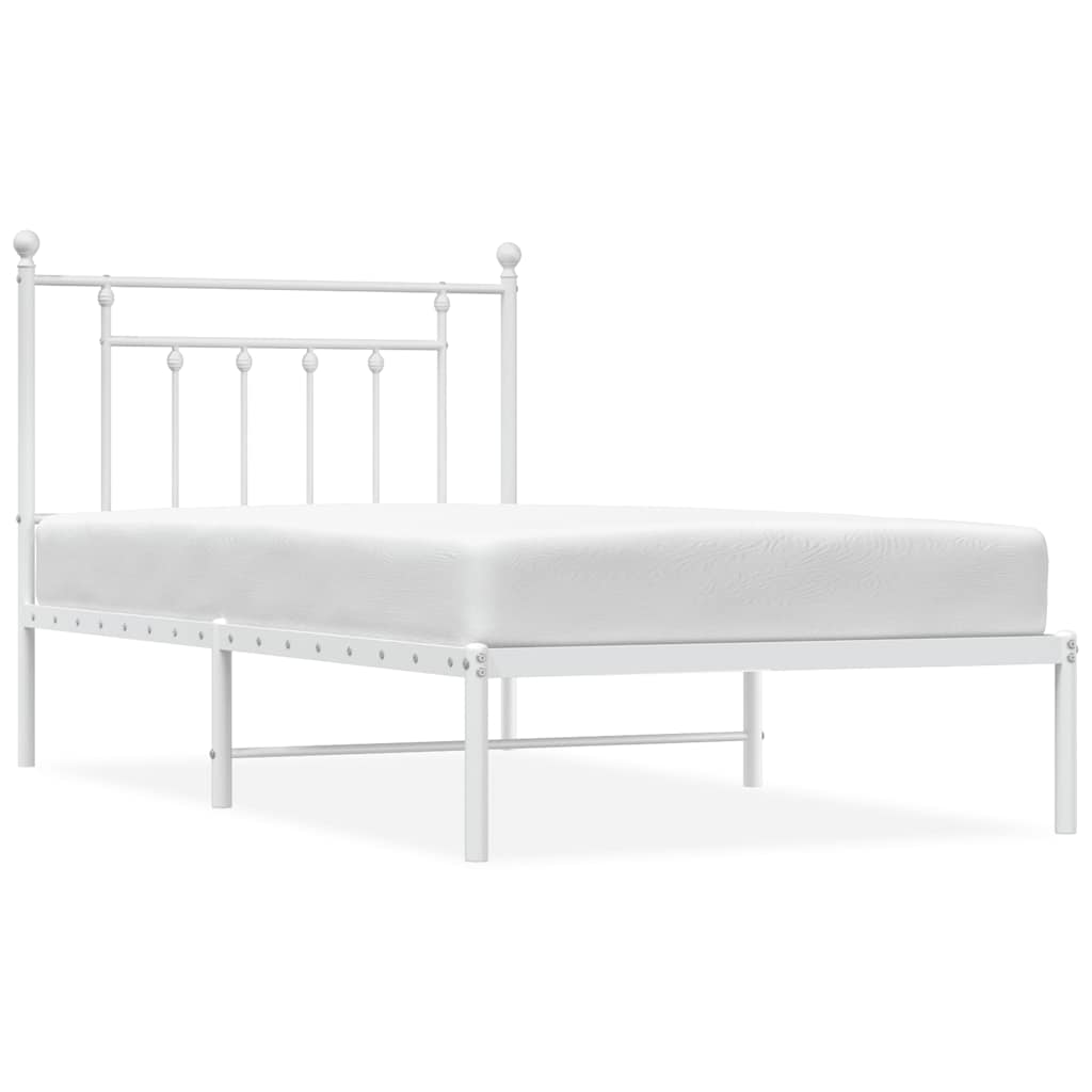 Metal Bed Frame without Mattress with Headboard White 100x190cm