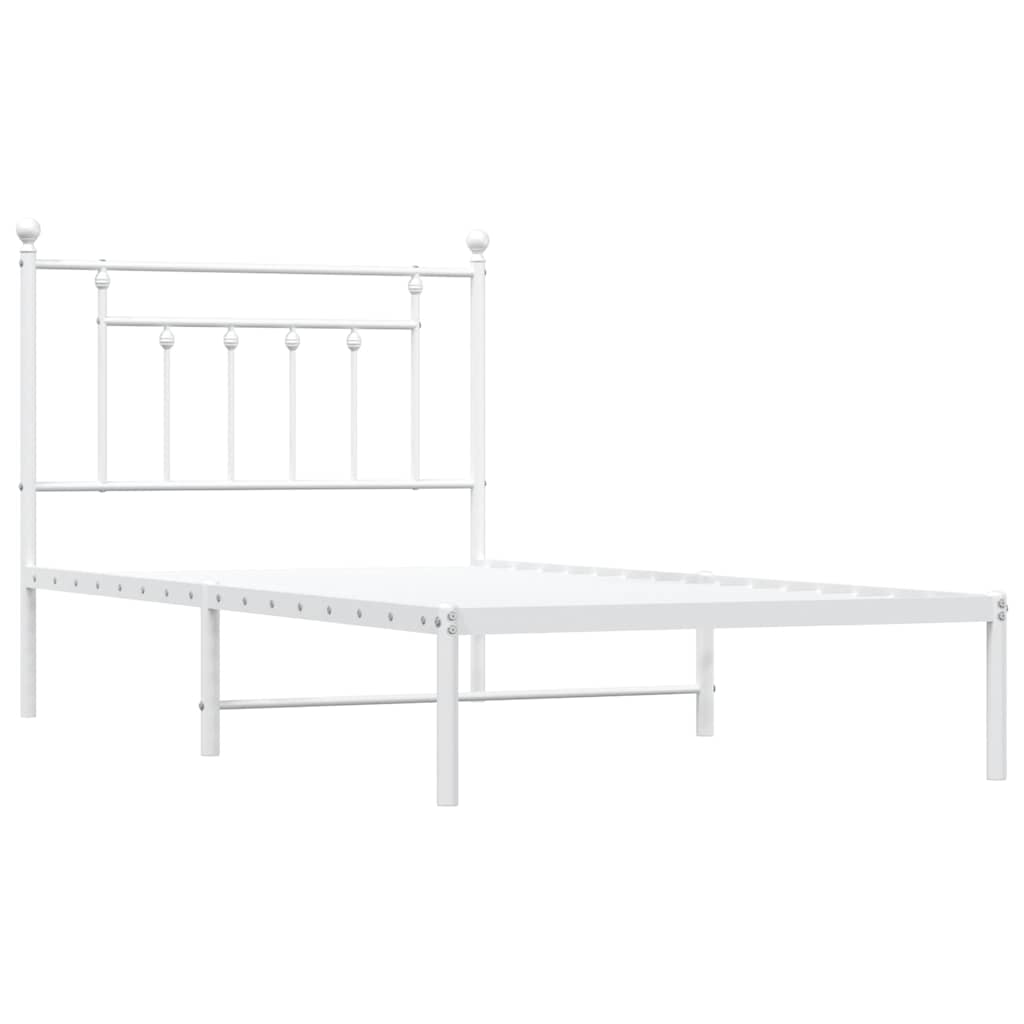 Metal Bed Frame without Mattress with Headboard White 100x190cm