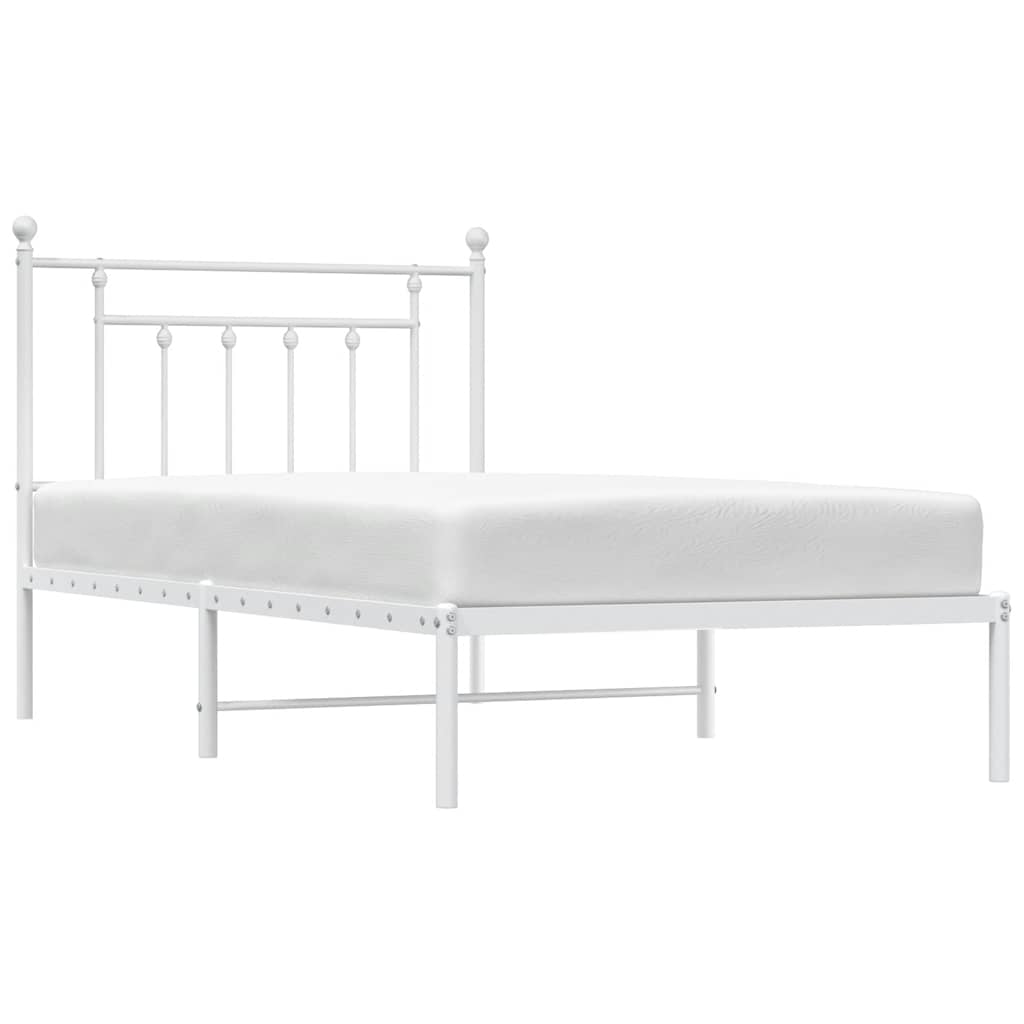 Metal Bed Frame without Mattress with Headboard White 100x190cm