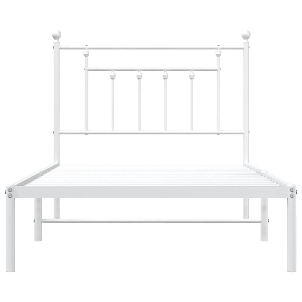 Metal Bed Frame without Mattress with Headboard White 100x190cm
