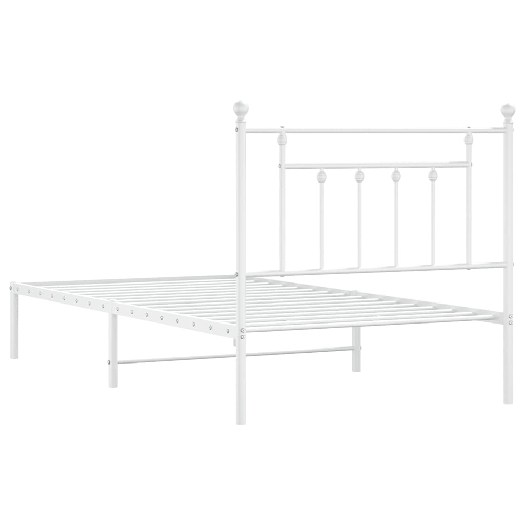 Metal Bed Frame without Mattress with Headboard White 100x190cm