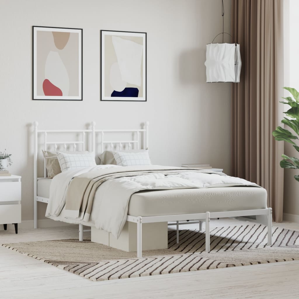 Metal Bed Frame without Mattress with Headboard White 120x190cm