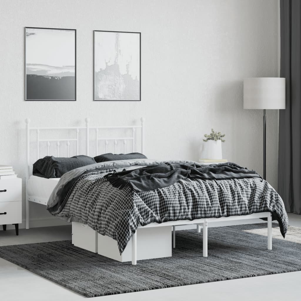 Metal Bed Frame without Mattress with Headboard White 135x190cm