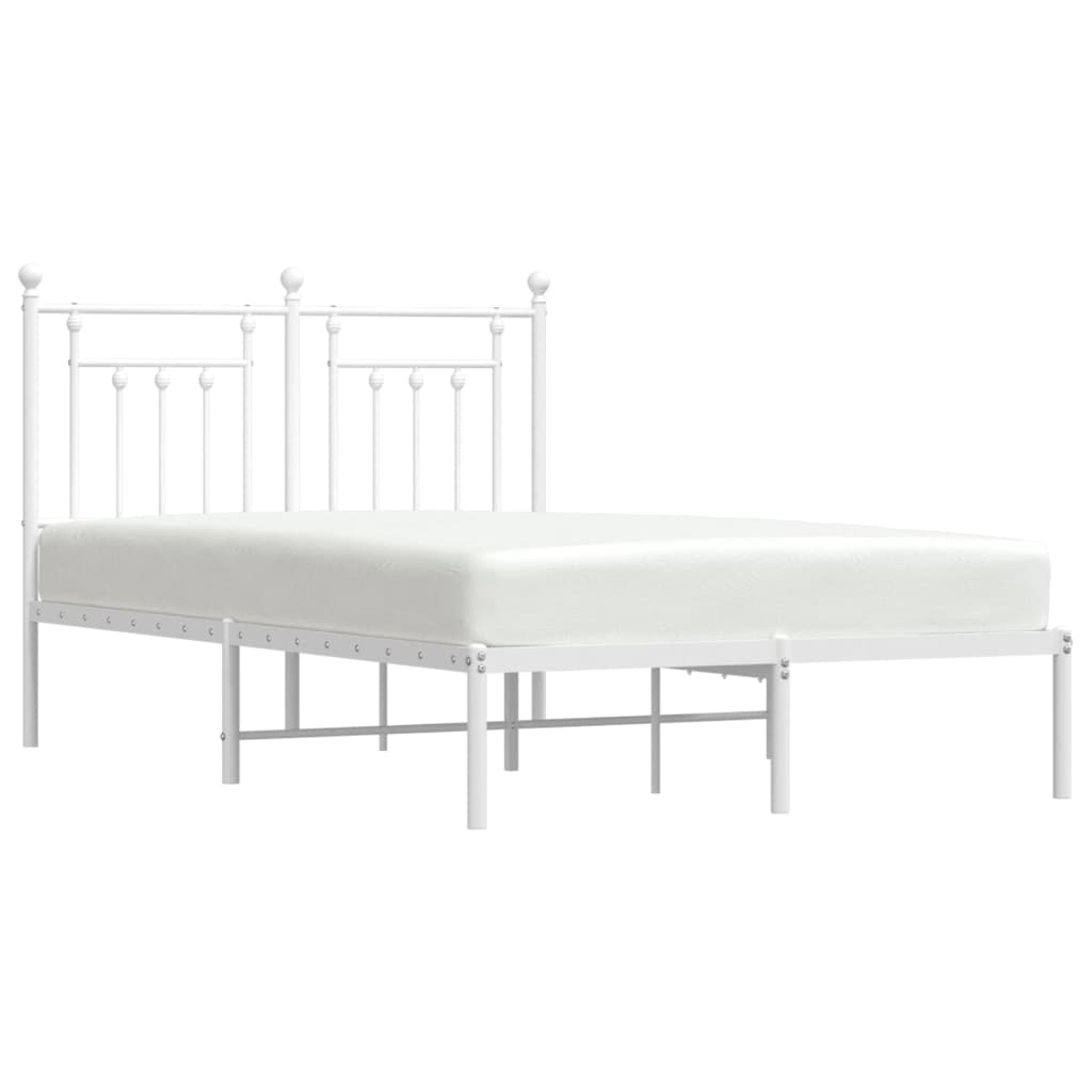 Metal Bed Frame without Mattress with Headboard White 135x190cm