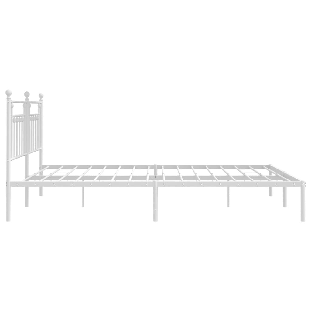 Metal Bed Frame without Mattress with Headboard White 193x203cm