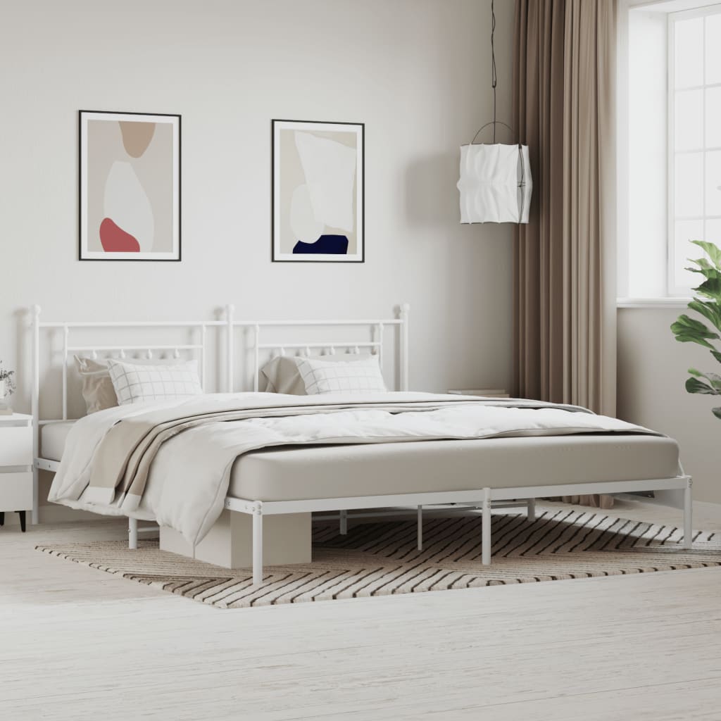 Metal Bed Frame without Mattress with Headboard White 200x200cm