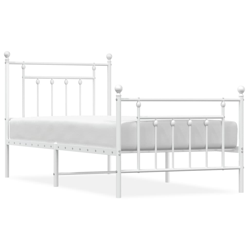 Metal Bed Frame without Mattress with Footboard White 90x200cm