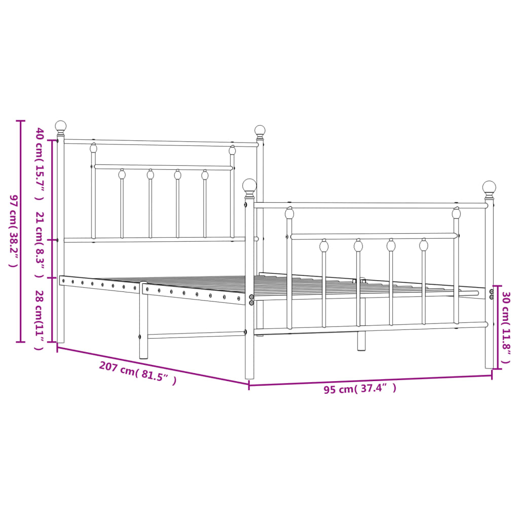 Metal Bed Frame without Mattress with Footboard White 90x200cm