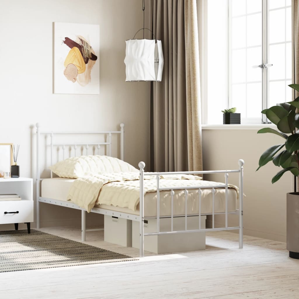 Metal Bed Frame without Mattress with Footboard White 90x200cm