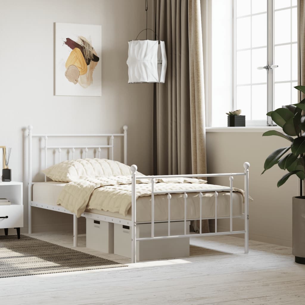 Metal Bed Frame without Mattress with Footboard White 100x190cm