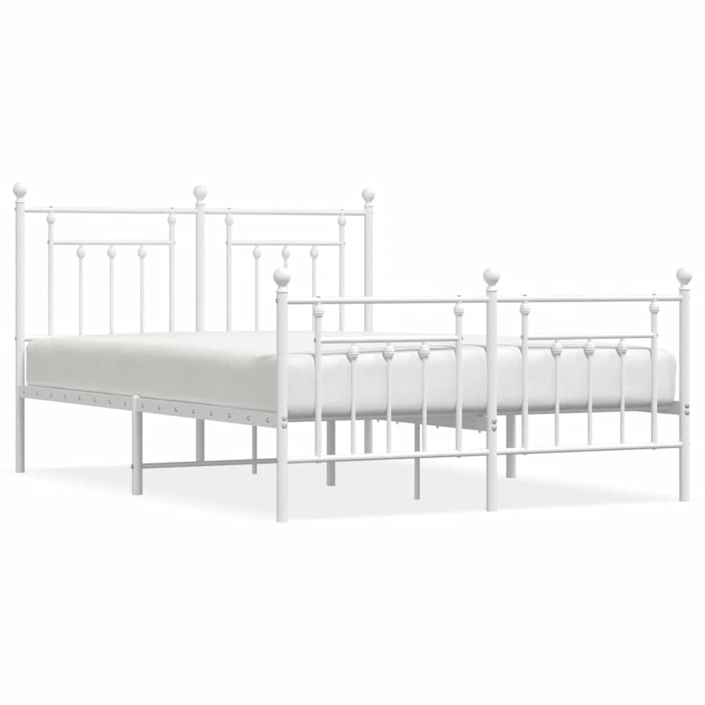 Metal Bed Frame without Mattress with Footboard White 150x200cm
