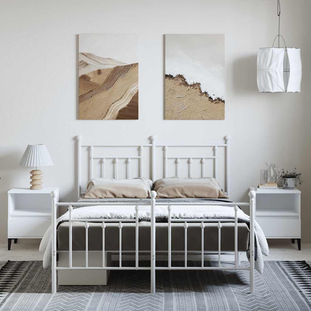 Metal Bed Frame without Mattress with Footboard White 150x200cm