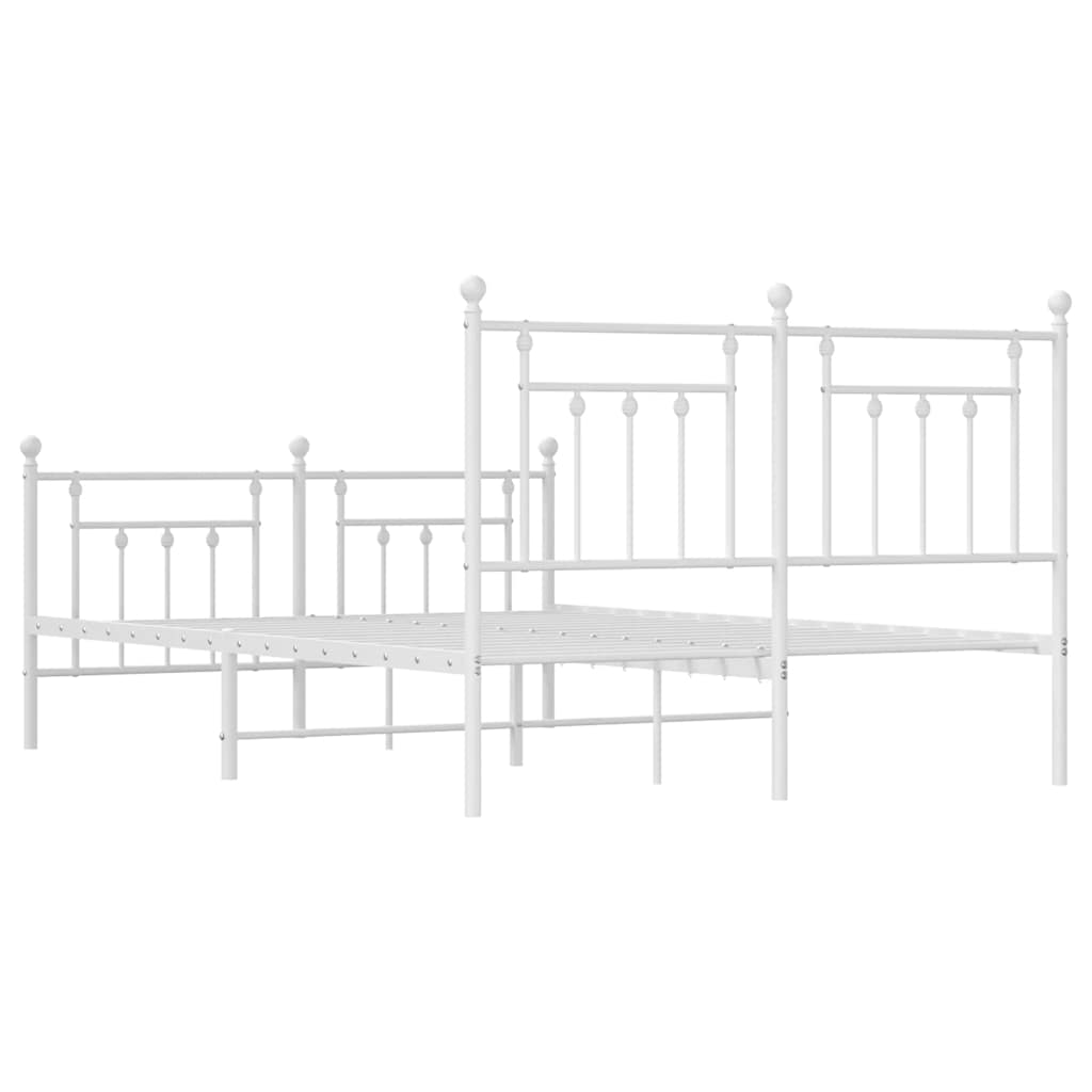 Metal Bed Frame without Mattress with Footboard White 150x200cm