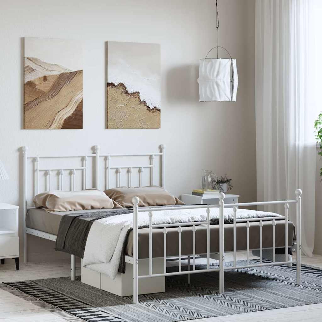 Metal Bed Frame without Mattress with Footboard White 150x200cm