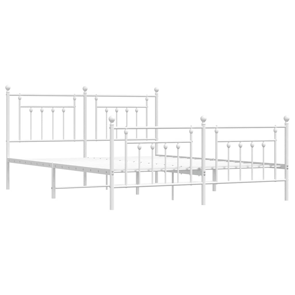 Metal Bed Frame without Mattress with Footboard White 183x213cm