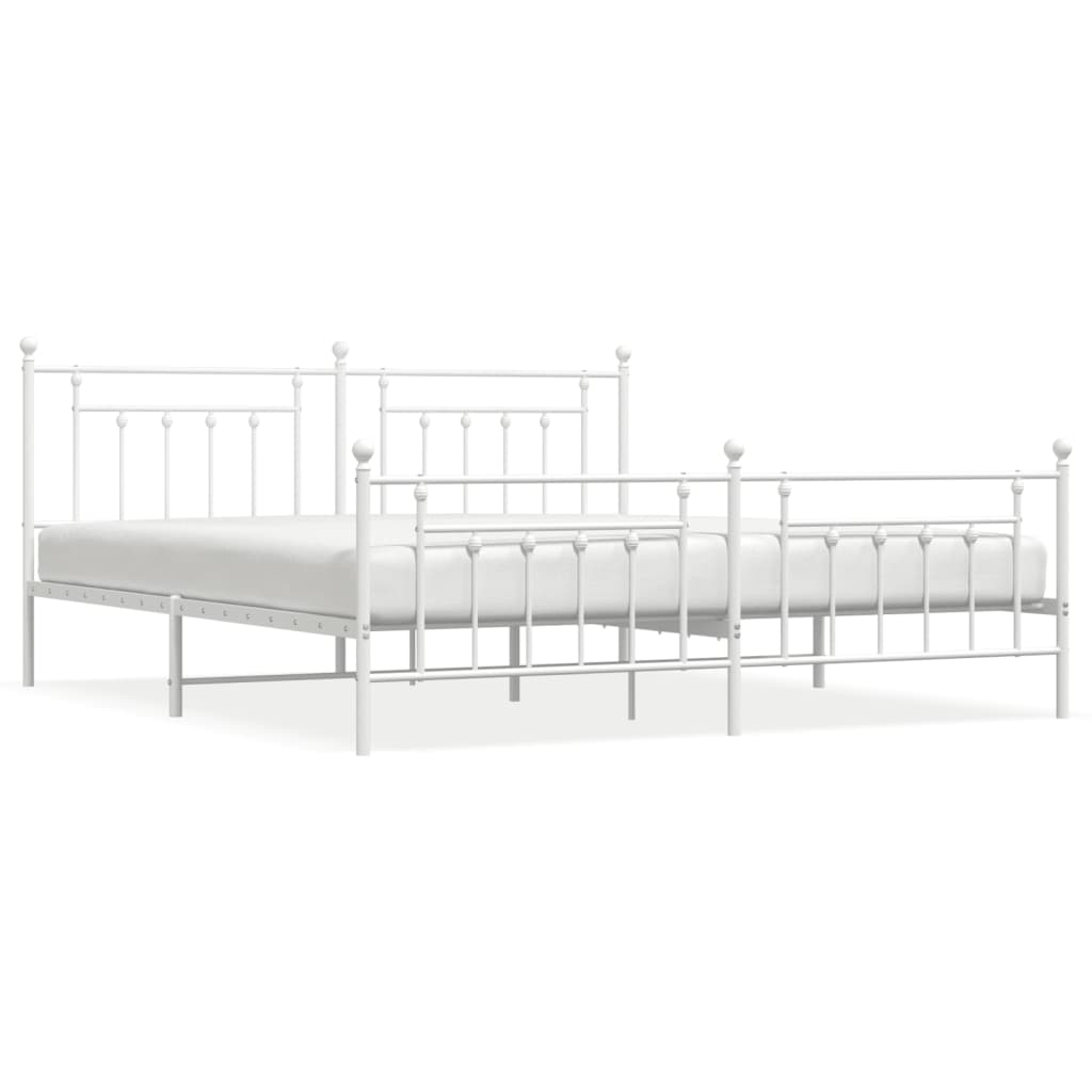 Metal Bed Frame without Mattress with Footboard White 193x203cm